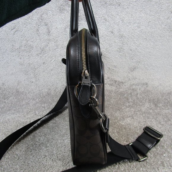 Coach Briefcase Bag Perry Slim Monogram Logo Brown Coated Canvas - Picture 6 of 11